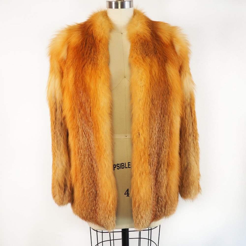 I.Magnin  Vintage 70s Red Fox Fur Coat Jacket